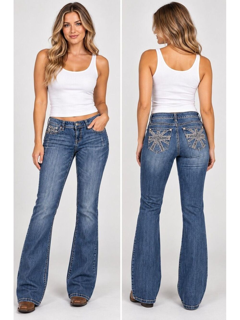 Grace in LA Y2K Bootcut Jeans Women Rhinestone Bling Western McBling 28 waist